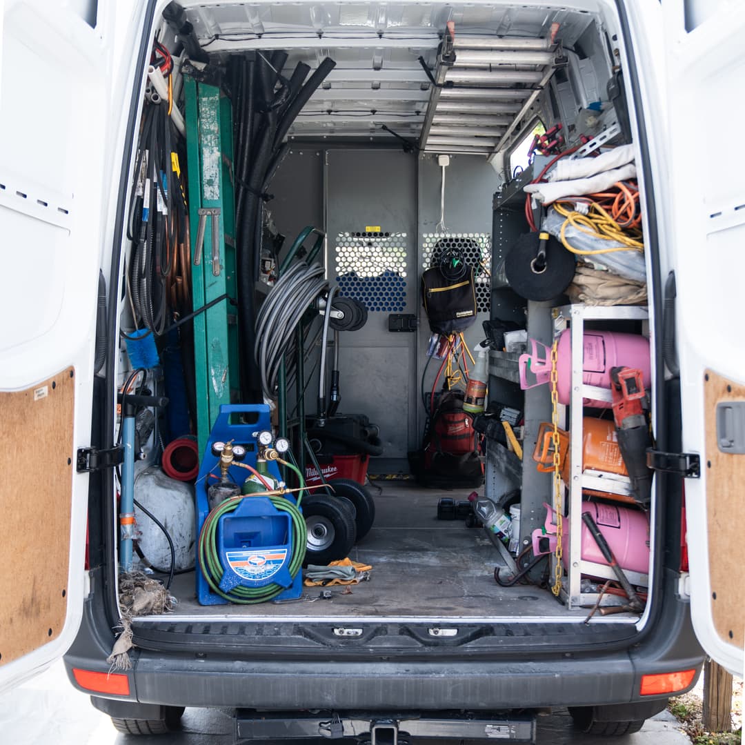 Professional commercial AC service van and equipment